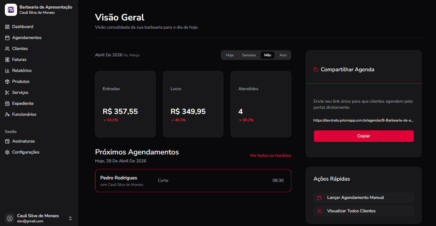 Painel de visão geral do Trato no desktop